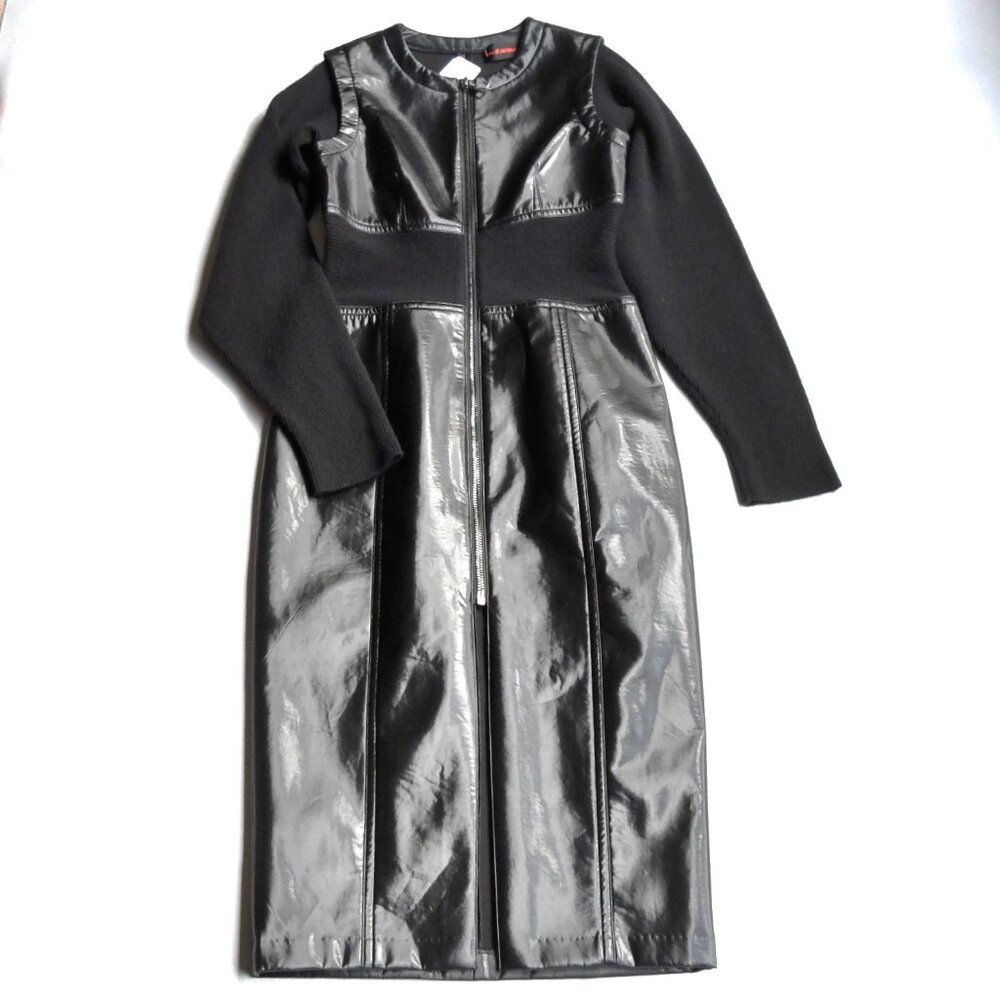 NWT$1050 RUNWAY COLLECTION Yigal Azrouel Knit Long Sleeves Leather Midi Dress 10 - Picture 15 of 16
